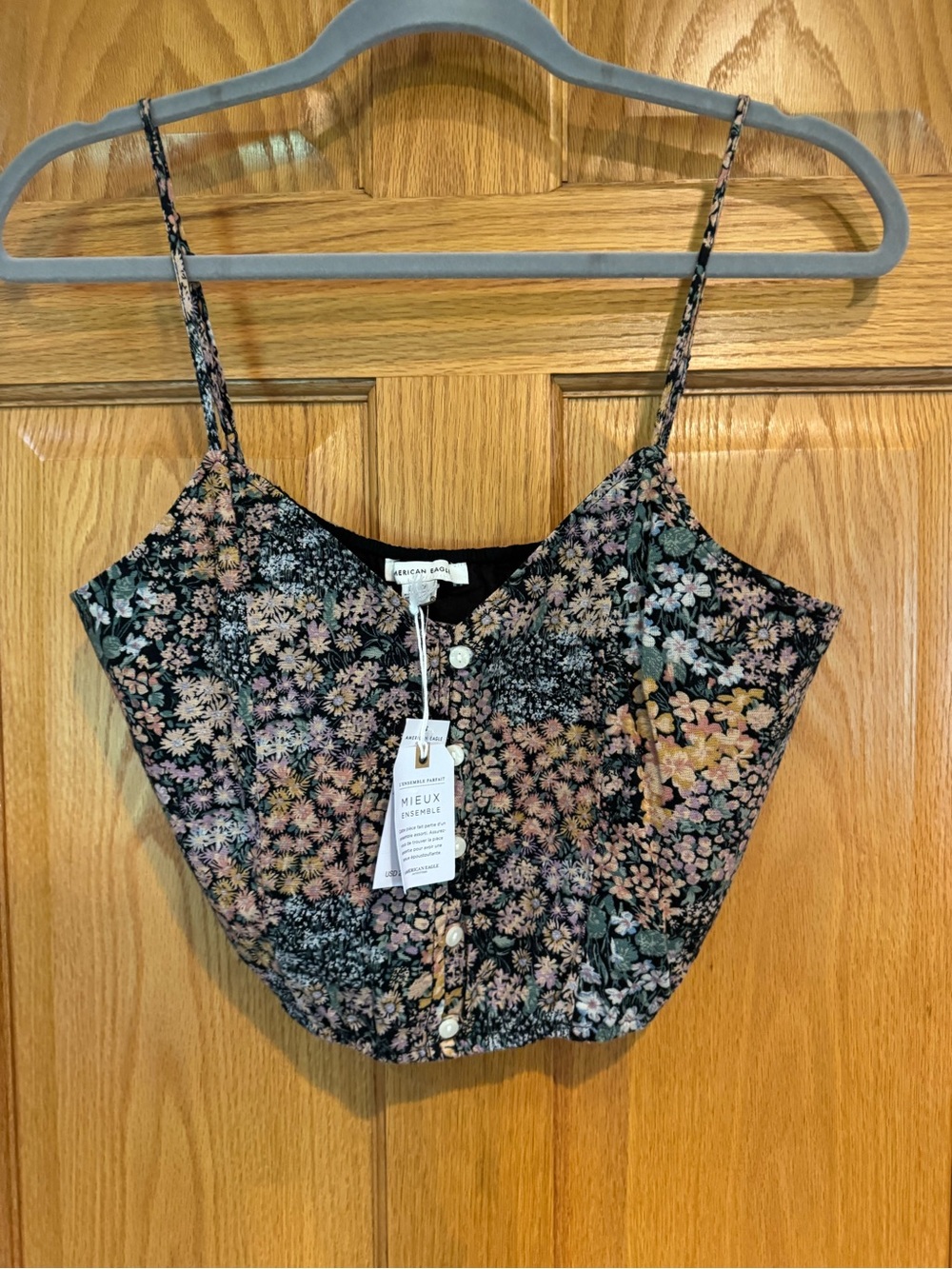 American Eagle Outfitters Black Floral Button-Front Cami - Picture 1 of 5